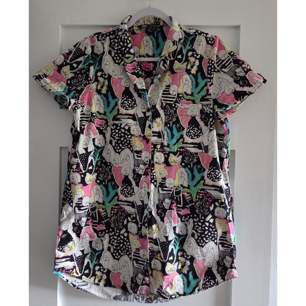 Zara Button Down Shirt Mini Dress Cat Lady S